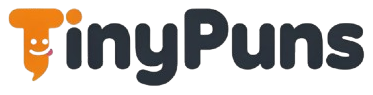 TinyPuns logo with an orange T shaped like a smiling speech bubble